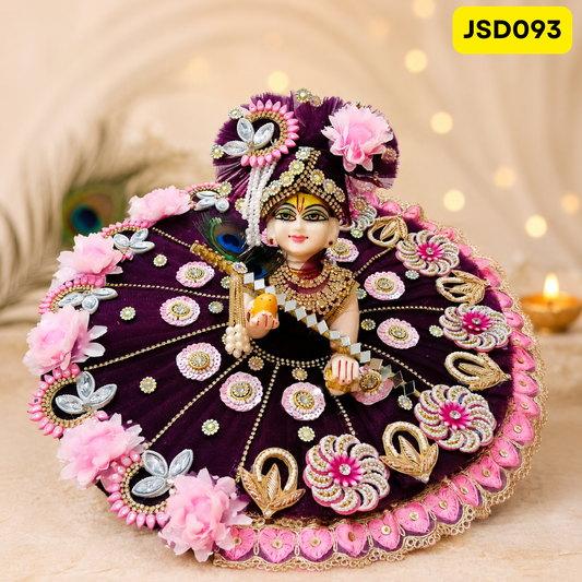 Plum Pink Floral Designer Laddu Gopal Ji Poshak with Matching Pagdi | JSD093