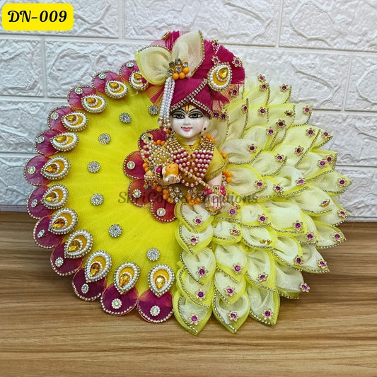 Lemon Yellow and Pink Designer Laddu Gopal Poshak With Matching Pagdi | DN-009