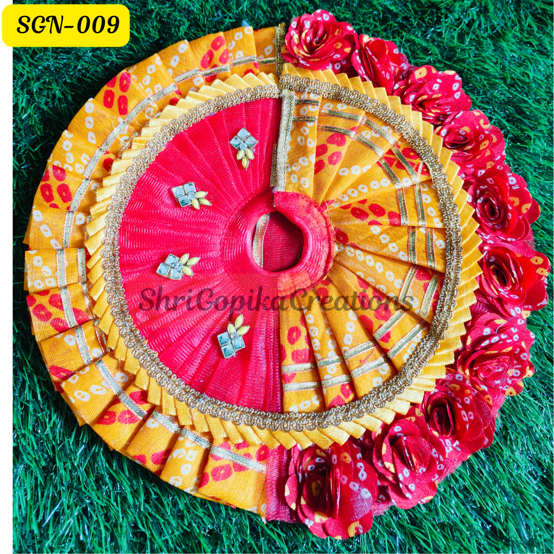 Traditional Red and Yellow Bandhani Laddu Gopal Dress with Floral Design and Matching Pagdi |SGN009