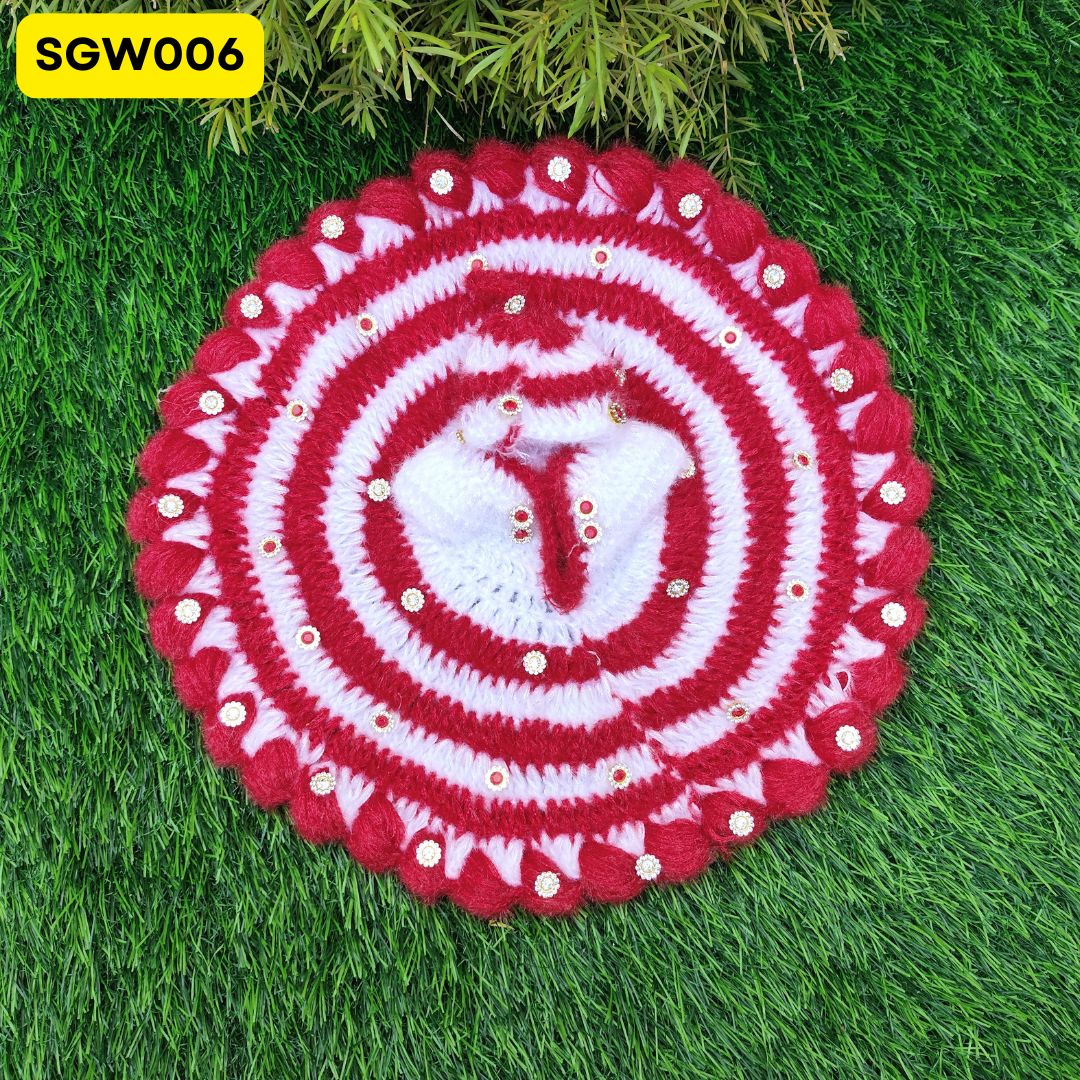 Red and White Woolen Striped Laddu Gopal Dress | SGW006