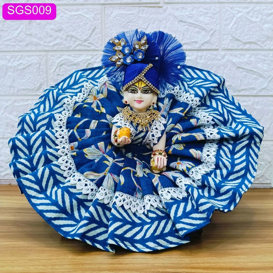 🍃 Blue Premium Floral Cotton Laddu Gopal ji Dress with Matching Pagdi || SGS009🍃