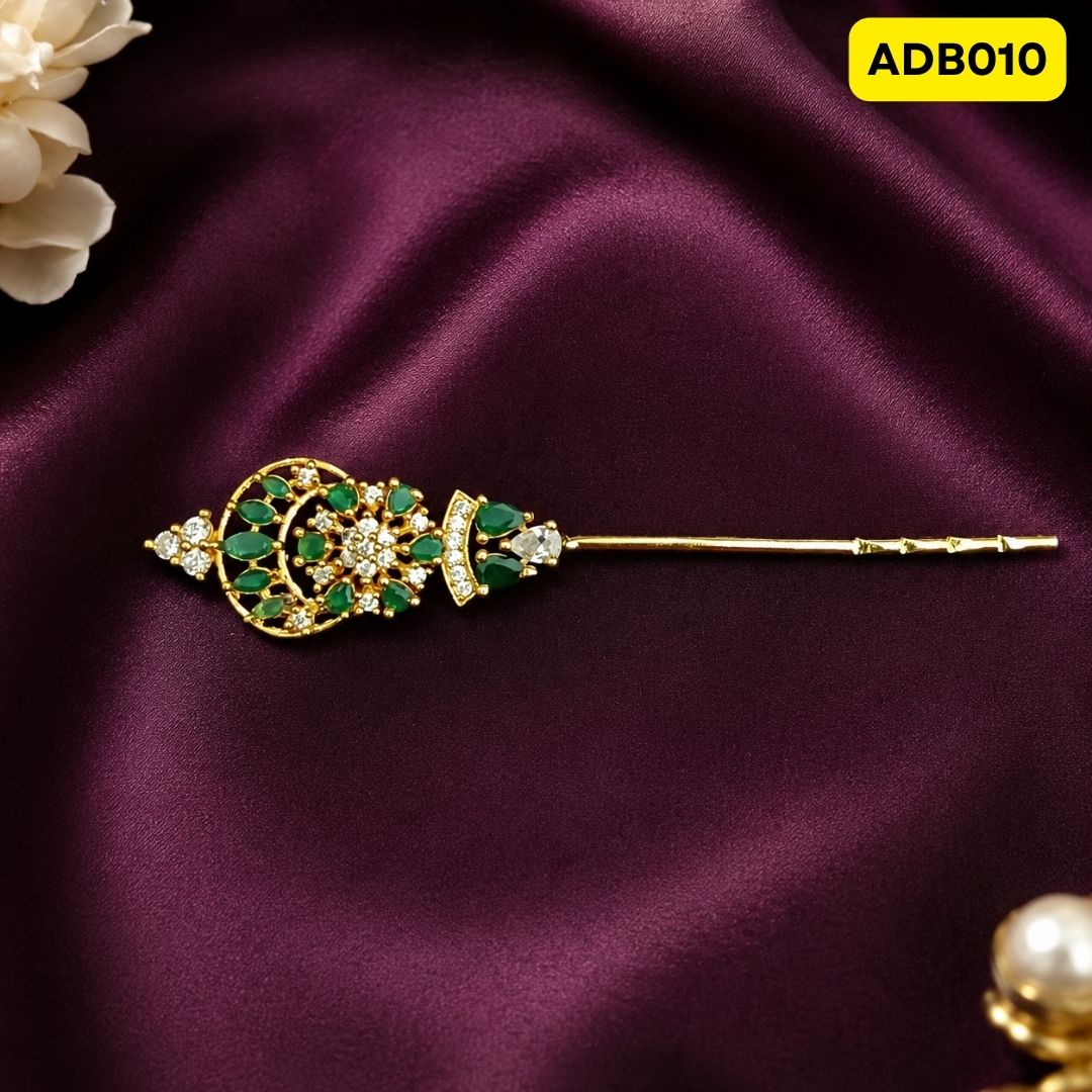 Premium AD Laddu Gopal Ji Bansuri with Gold and Stone Design | ADB010 - green