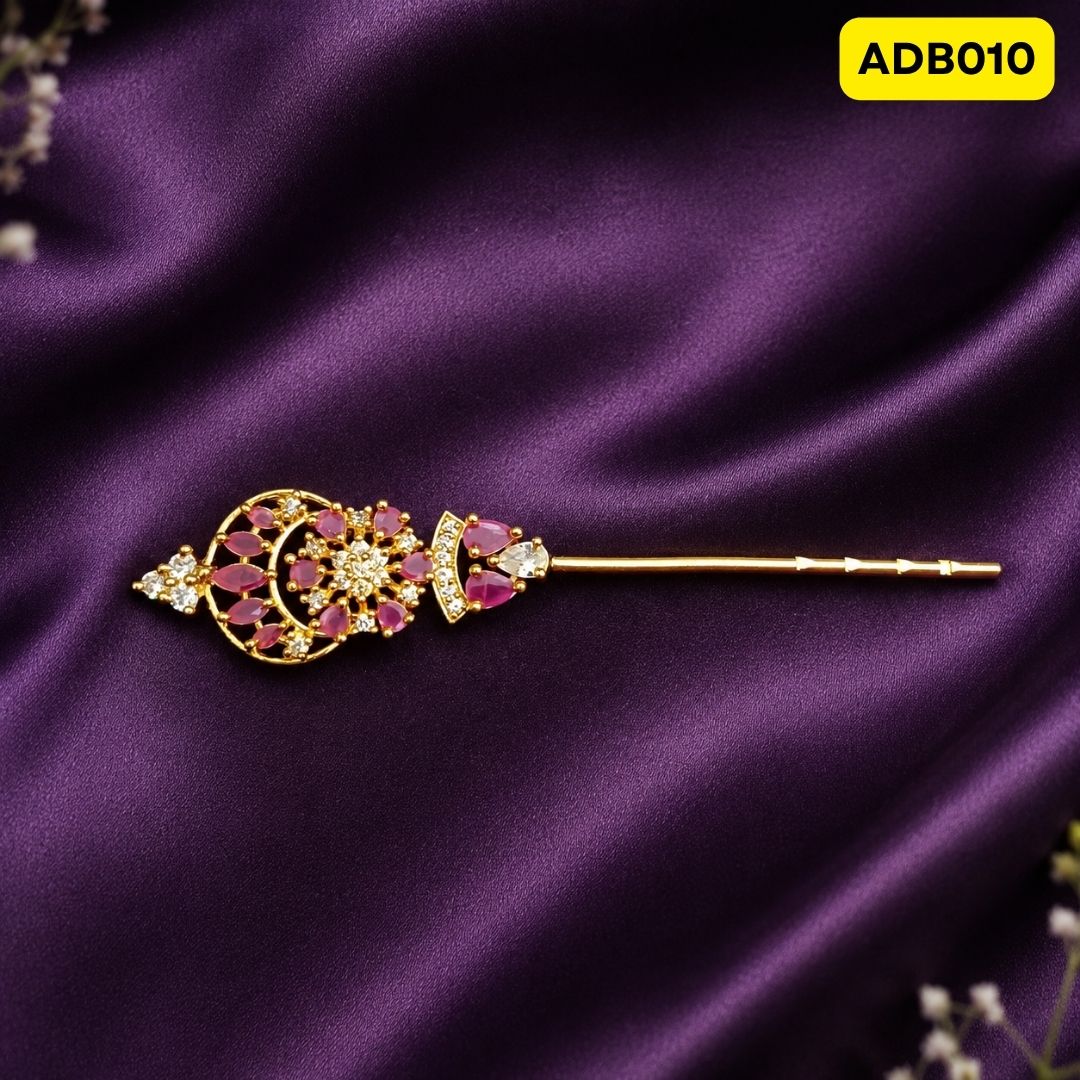 Premium AD Laddu Gopal Ji Bansuri with Gold and Stone Design | ADB010 - pink