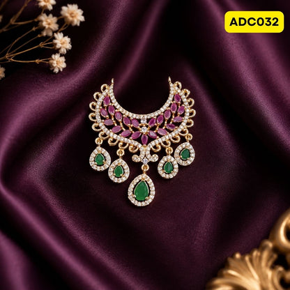 Laddu Gopal Ji Necklace with Pink Stones | ADC032 - green-purple
