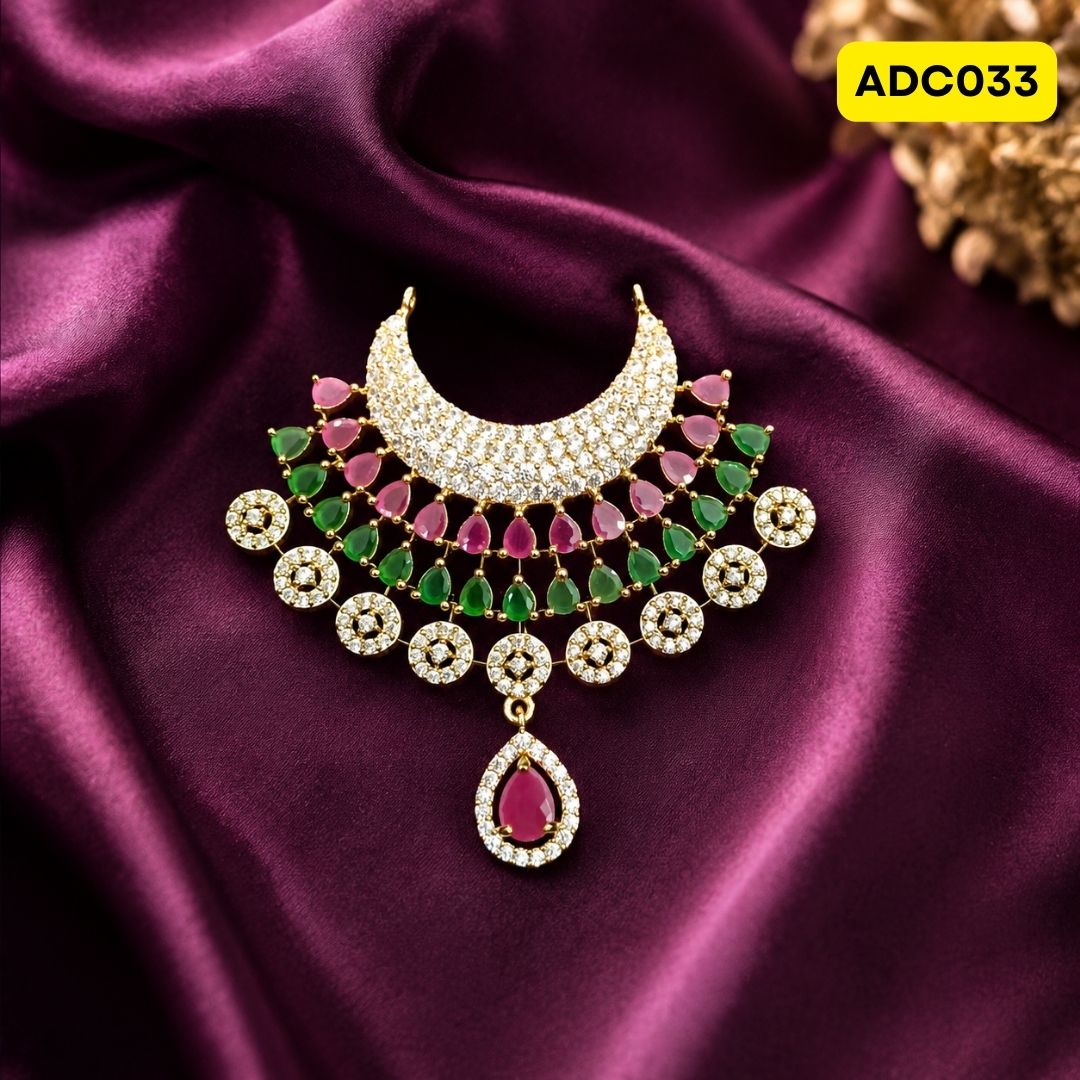 Laddu Gopal Ji Necklace with Pink and Gold Design | ADC033 - pink-green
