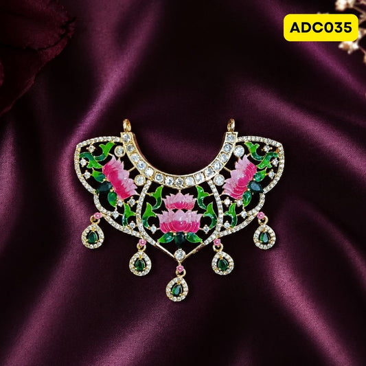 Laddu Gopal Ji Necklace with Floral Design | ADC035 - pink-green