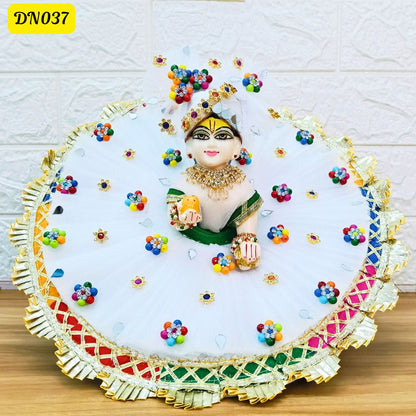 White and Multicolor Laddu Gopal Poshak With Matching Pagdi | DN037