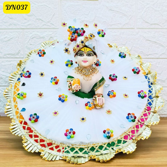 White and Multicolor Laddu Gopal Poshak With Matching Pagdi | DN037