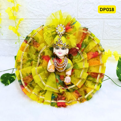 Yellow Printed Organza Laddu Gopal Poshak With Matching Pagdi | DP018