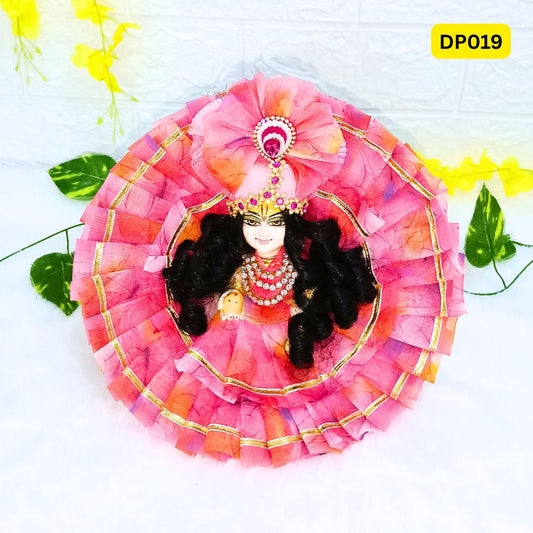 Floral Printed Pink Organza Laddu Gopal Poshak With Matching Pagdi | DP019