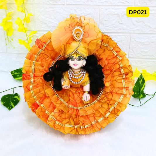 Floral Printed Yellow Organza Laddu Gopal Poshak With Matching Pagdi | DP021