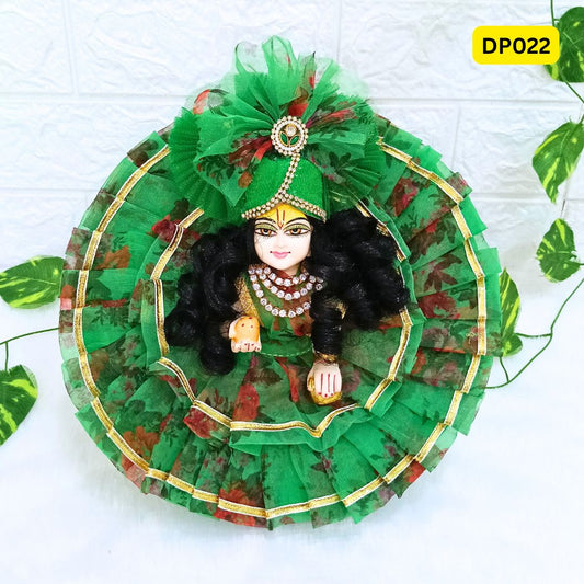 Floral Printed Green Organza Laddu Gopal Poshak With Matching Pagdi | DP022
