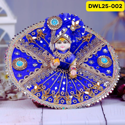 Royal Blue Laddu Gopal Poshak With Mirror Work and Matching Pagdi | DWL25-002