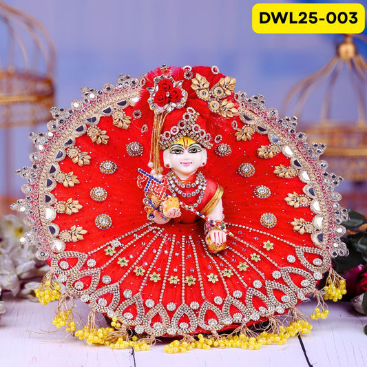Dark Red Designer Laddu Gopal Poshak With Matching Pagdi | DWL25-003