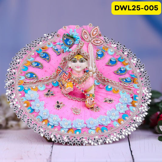 Pink and Blue Designer Laddu Gopal Poshak With Mirror Work and Matching Pagdi | DWL25-005