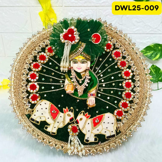 Bottle Green Laddu Gopal Poshak With Cow atch Design and Matching Pagdi | DWL25-009