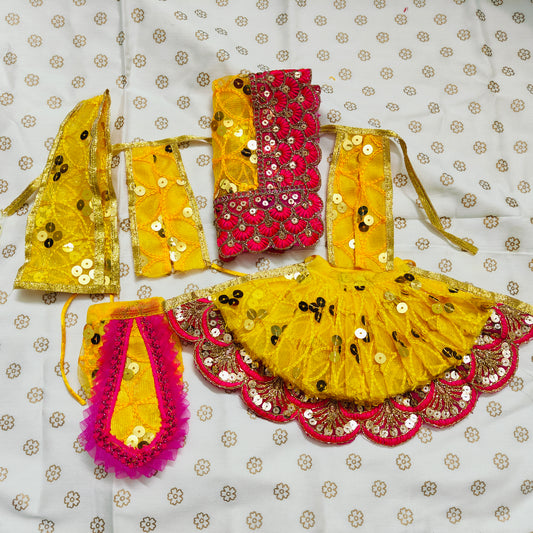 Yellow and Pink Sequin Radha Krishna poshak with matching chunni | SGRK002