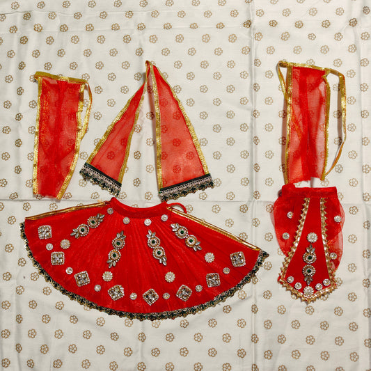 Elegant Red Net Radha Krishna Outfit with chunni| SGRK001