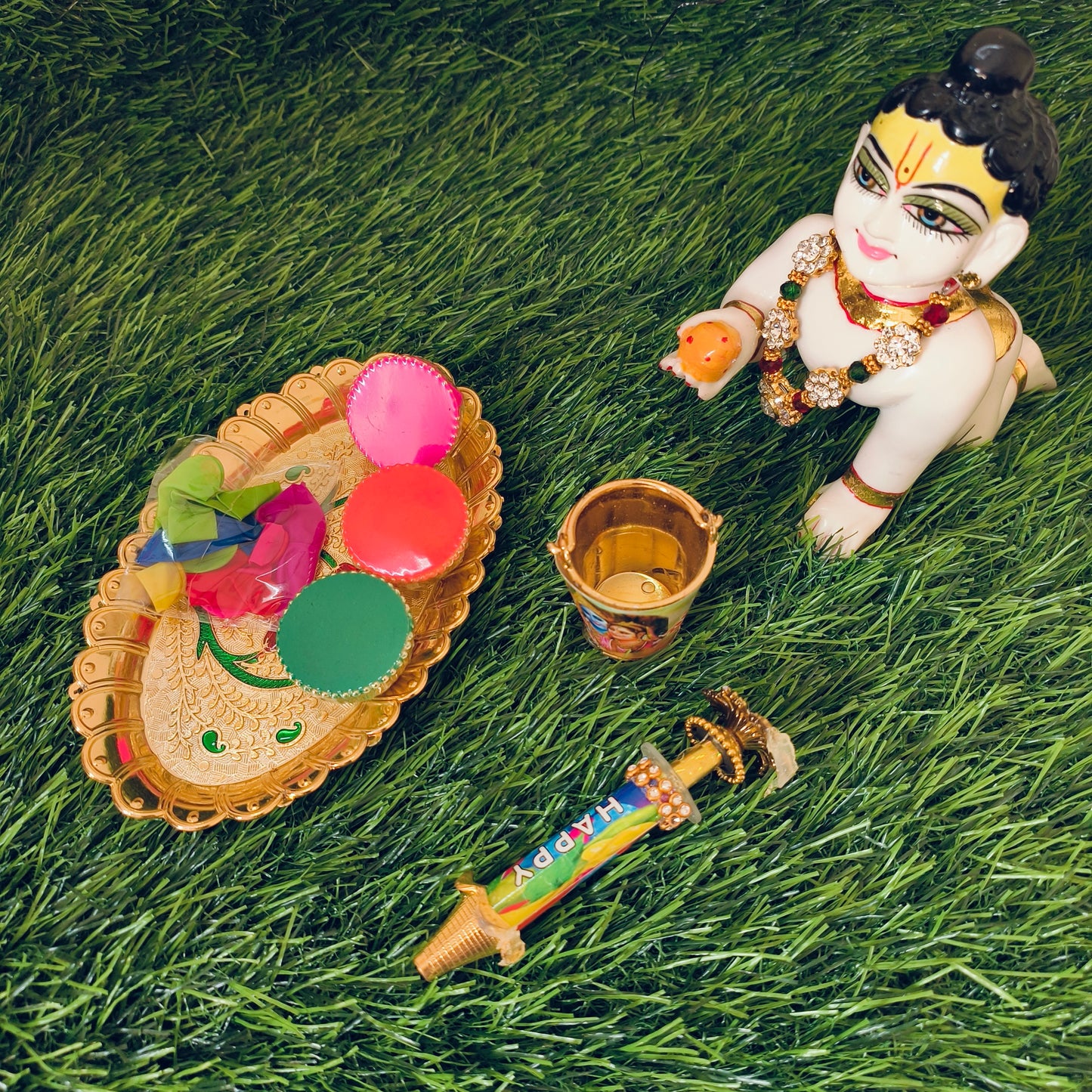 Holi Plate for laddu gopal Ji- Abeer, Ballon, Balti , Pichkari