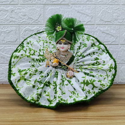 White Green printed cotton Laddu Gopal Dress with matching Pagdi – SGS042