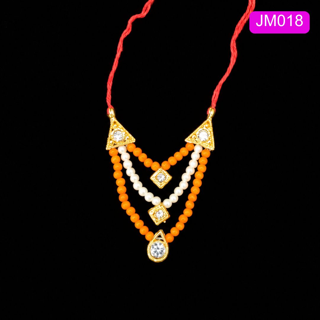 Green, red and white Beaded Laddu Gopal Haar with Golden  Pendant ( 2 inch ) || JM018