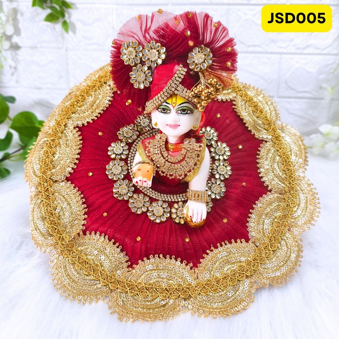 Laddu Gopal Heavy Poshak in Red Color with Matching Pagdi | JSD005