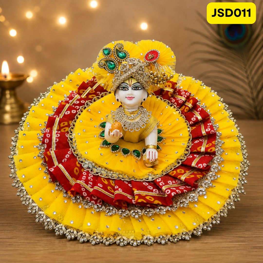 Yellow Laddu Gopal Ji Poshak with Matching Pagdi | JSD011