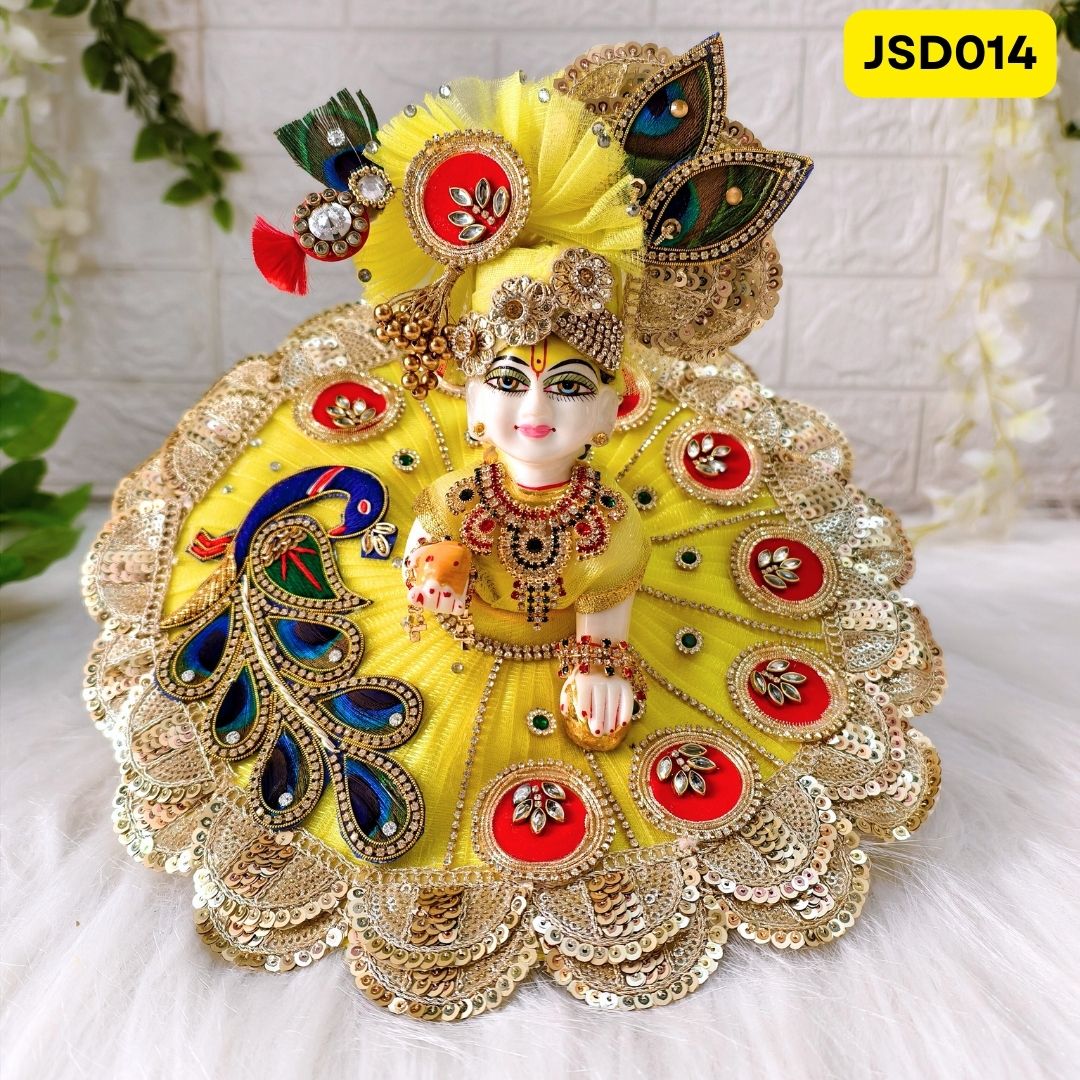 Janmashtami Special Vibrant Yellow Laddu Gopal Peacock Poshak with Matching Pagdi| Size-2, 5 number | JSD014