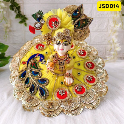 Janmashtami Special Vibrant Yellow Laddu Gopal Peacock Poshak with Matching Pagdi| Size-2, 5 number | JSD014