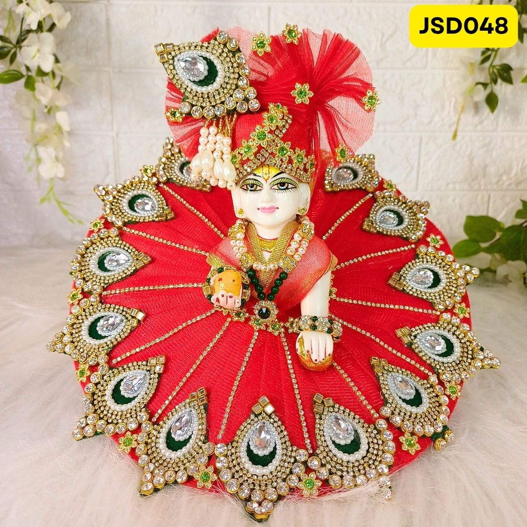 Janmashtami Special Laddu Gopal Heavy Poshak in Red Color with Matching Pagdi| Size-5 number | JSD048