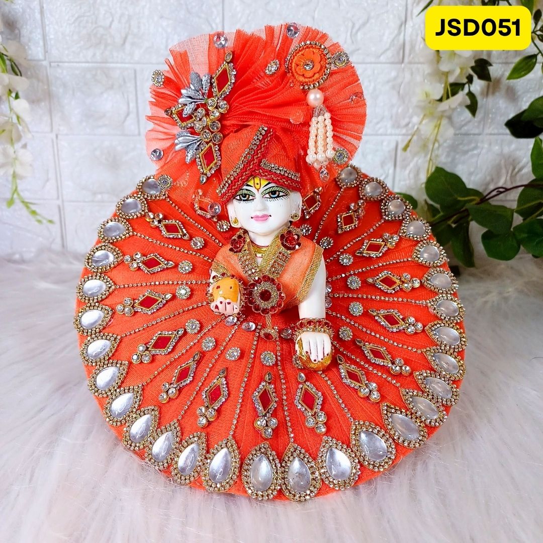 Designer Laddu Gopal Heavy Poshak in Orange Color with Matching Pagdi| Size- 5 number | JSD051