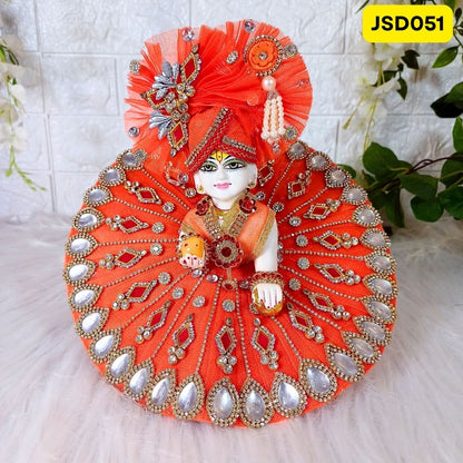 Designer Laddu Gopal Heavy Poshak in Orange Color with Matching Pagdi| Size- 5 number | JSD051