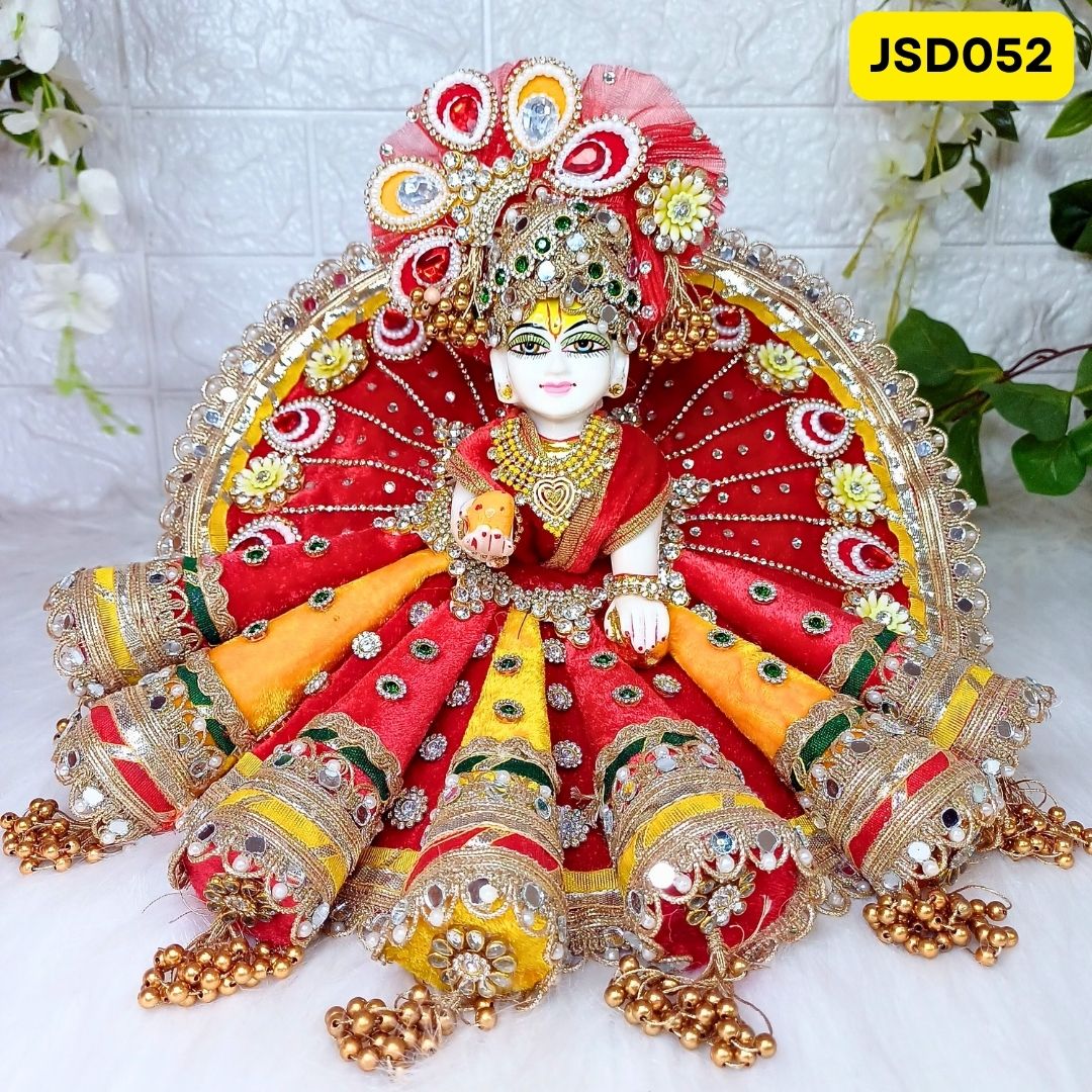 Janmashtami Special Designer Laddu Gopal Heavy Poshak in Orange Color with Matching Pagdi| Size- 2, 3. 5 | JSD052
