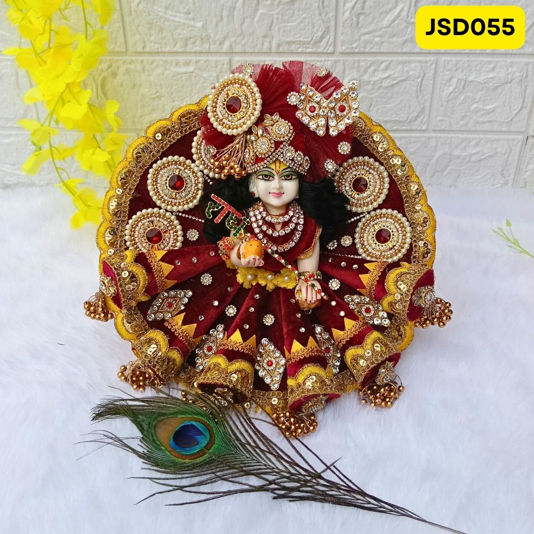 Janmashtami Special Designer Maroon Color Laddu Gopal Heavy Poshak with Matching Pagdi | Size- 4 number| JSD055