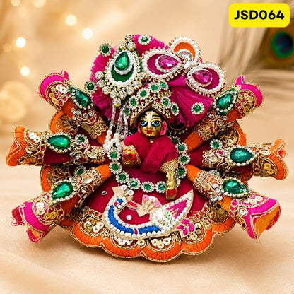 Maroon Orange Heavy Work Laddu Gopal Ji Poshak with Matching Pagdi | JSD064