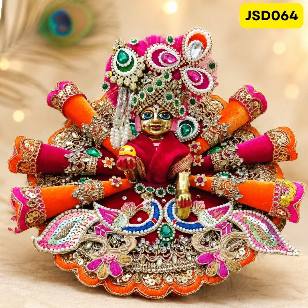 Maroon Orange Heavy Work Laddu Gopal Ji Poshak with Matching Pagdi | JSD064