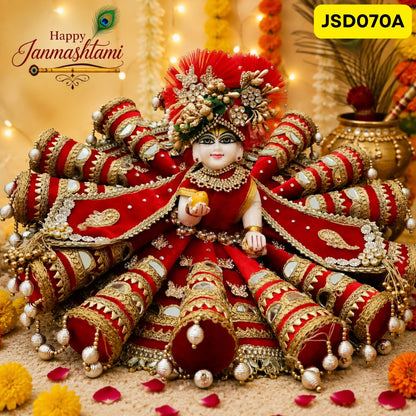 Royal Red Heavy Gota Work Laddu Gopal Ji Poshak with Matching Pagdi | JSD070A