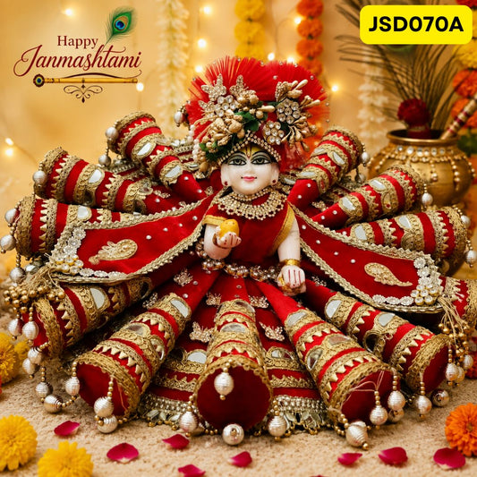 Royal Red Heavy Gota Work Laddu Gopal Ji Poshak with Matching Pagdi | JSD070A