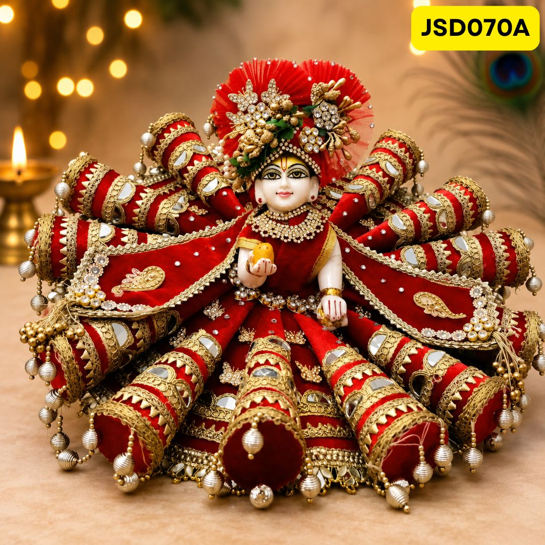 Royal Red Heavy Gota Work Laddu Gopal Ji Poshak with Matching Pagdi | JSD070A