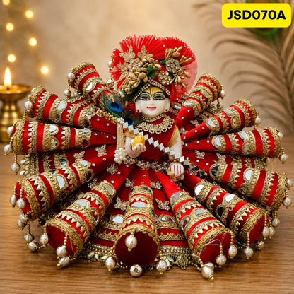 Royal Red Heavy Gota Work Laddu Gopal Ji Poshak with Matching Pagdi | JSD070A