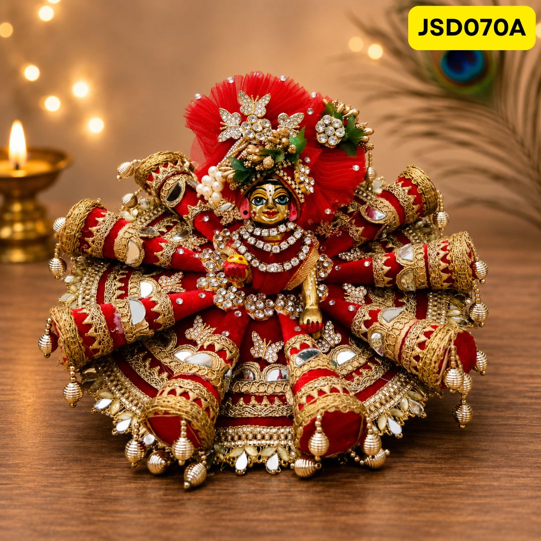 Royal Red Heavy Gota Work Laddu Gopal Ji Poshak with Matching Pagdi | JSD070A