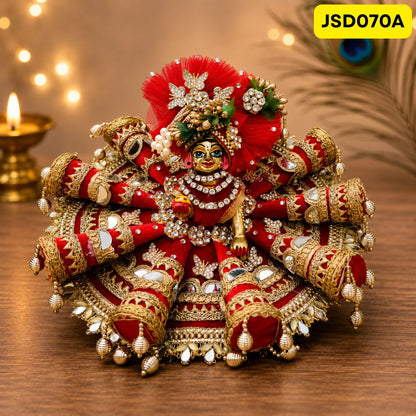 Royal Red Heavy Gota Work Laddu Gopal Ji Poshak with Matching Pagdi | JSD070A