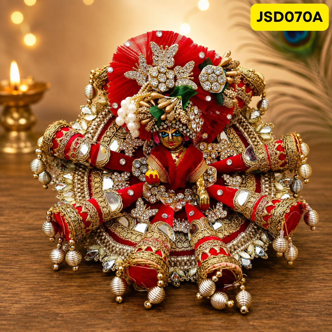 Royal Red Heavy Gota Work Laddu Gopal Ji Poshak with Matching Pagdi | JSD070A