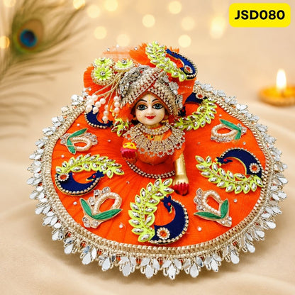 Orange Peacock Motif Laddu Gopal Ji Poshak with Matching Pagdi | JSD080