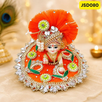 Orange Peacock Motif Laddu Gopal Ji Poshak with Matching Pagdi | JSD080