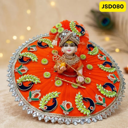 Orange Peacock Motif Laddu Gopal Ji Poshak with Matching Pagdi | JSD080