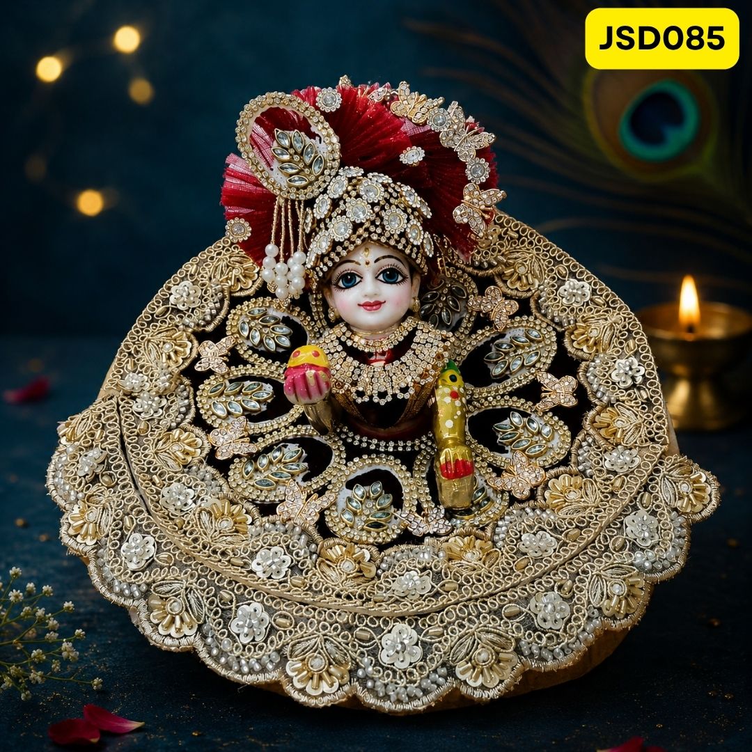 Dark Maroon Velvet Leaf Work Laddu Gopal Ji Poshak with Matching Pagdi | JSD085