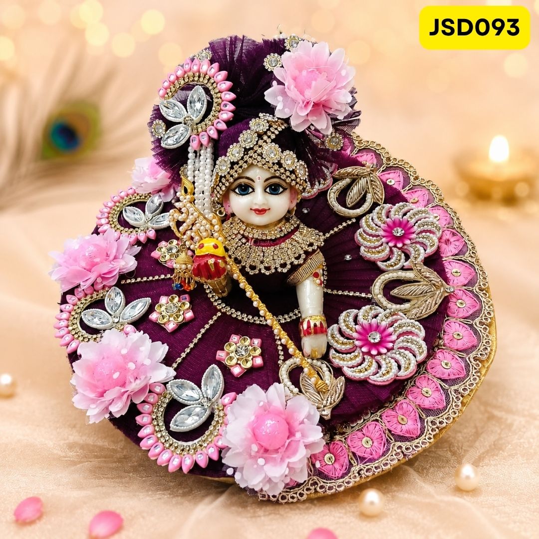 Plum Pink Floral Designer Laddu Gopal Ji Poshak with Matching Pagdi | JSD093