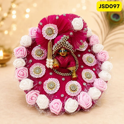 Rani Pink Rose Border Laddu Gopal Ji Poshak with Matching Pagdi | JSD097