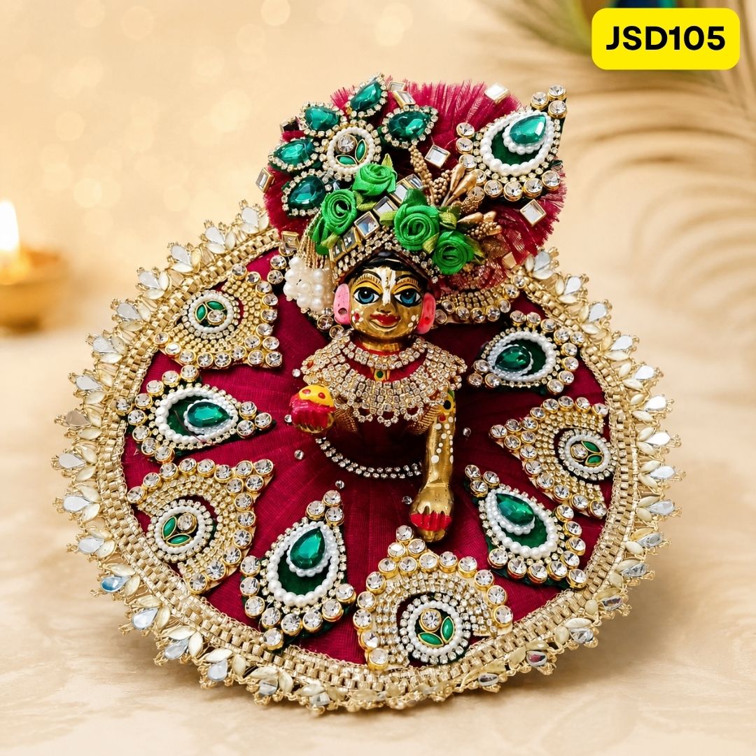 Maroon Green Stone Work Laddu Gopal Ji Poshak with Matching Pagdi | JSD105